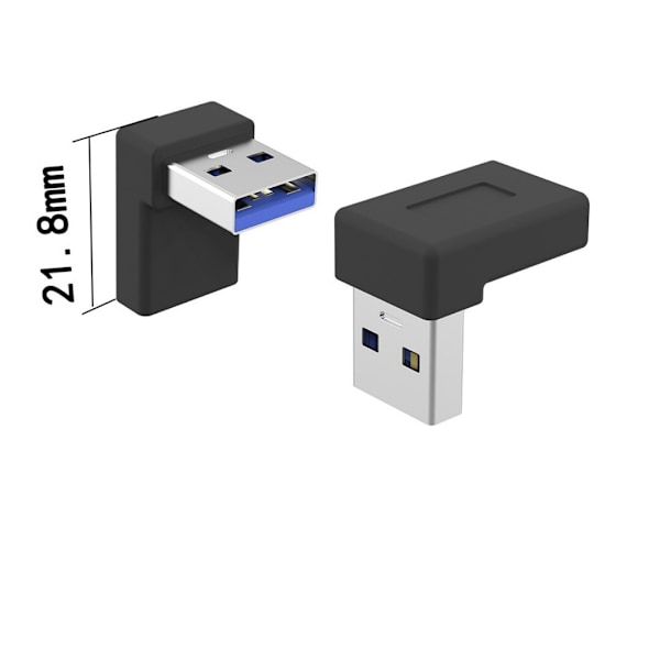 2 stk. USB-C hun til USB-A han vinklet adapter 90 grader, retvinklet USB A han til USB C hun adapter