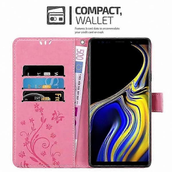 Blommönster Mobilskal med Kortfack för Galaxy Note 9 Skyddsskydd FLORAL ROSA Galaxy NOTE 9