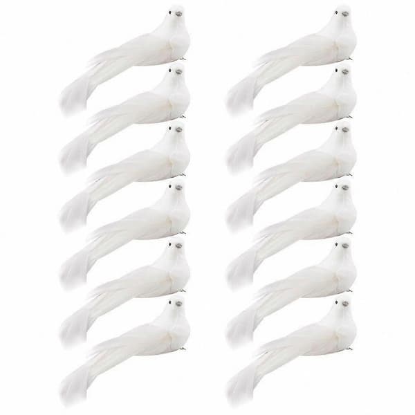 Sæt med 12 hvide kunstige fugle til jule- og havepynt White 13X3cm