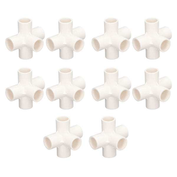 10 stk. PVC-rørfitting 20 mm 5-vejs retvinklet 3-dimensionel albue-rørforbindelse til møbler hvid