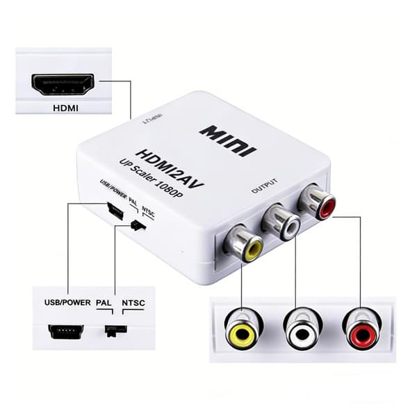HDMI til AV-konverter, HDMI til AV-adapter, HDMI til RCA, HDMI-switcher, 1080P