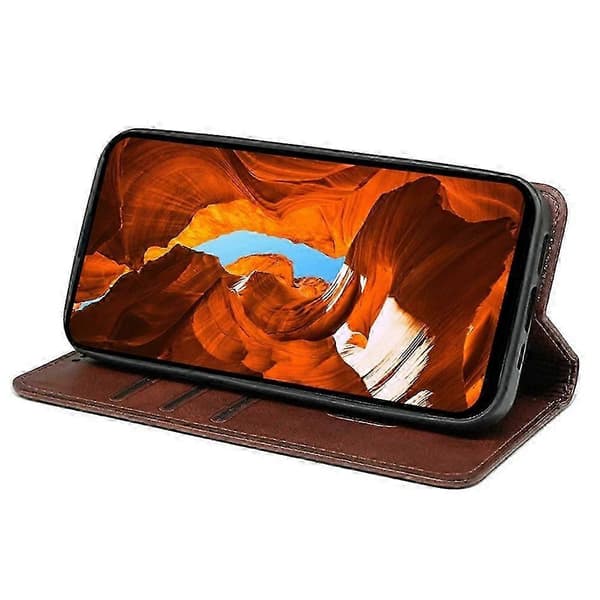 Kompatibel med OnePlus 15 5G Fodral Dold Magnetisk Stängning Kalvtextur Läder Telefonfodral -NBB Brown