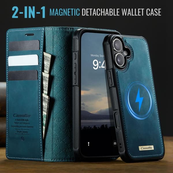 【03】iPhone 17 -kuori, nahkakotelo MagSafella ja RFID-estolla, irrotettava lompakko Gr