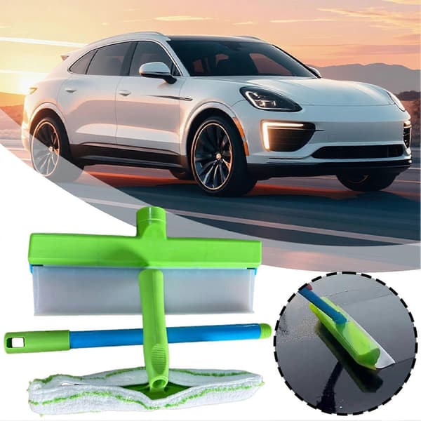 【03】Silicone Water Blade Cleaning Set Reusable Glass Cleaning Tools with Silicone Squeegee Microfiber Scrubber for Professional Car Care Finish Blue