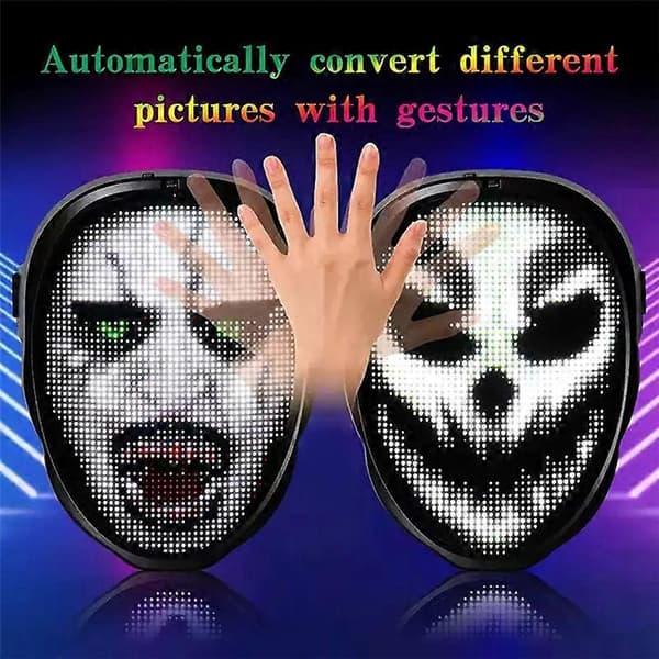 【03】Bluetooth LED-maske, der lyser op til fest, Halloween, jul, DIY LED-maske Black