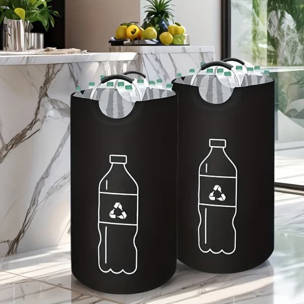 【03】Ekstra Stor Sammenklappelig Genbrugsbeholder, Cylindrisk, Multifunktionel, Plastflasker, Pladsbesparende, Ingen Elektricitet-CJY Sort 82L-stor kapacitet foldbar