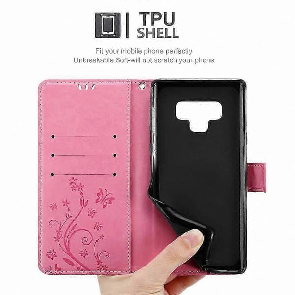 Blommönster Mobilskal med Kortfack för Galaxy Note 9 Skyddsskydd FLORAL ROSA Galaxy NOTE 9