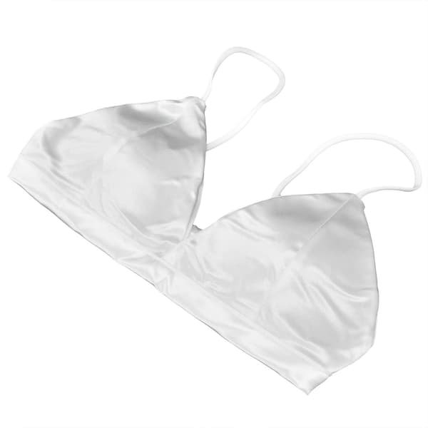 Satin Triangel Bralette för Kvinnor, Andningsbar Trådlös Sov-BH Djup V-ringning Bralette Vit
