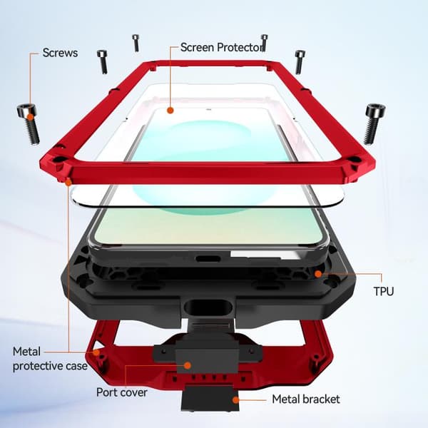 【03】Samsung Galaxy S26+ / S26 Plus 5G Case Cover with R-JUST Sliding Camera Water-Resistant Design Röd
