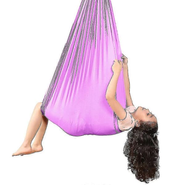 Barnhängmatta för yoga i luften, 100 % nylon, elastisk, gravitationsfri gunga för inomhusbruk, sensorisk träning, hängstol för barn Rose red