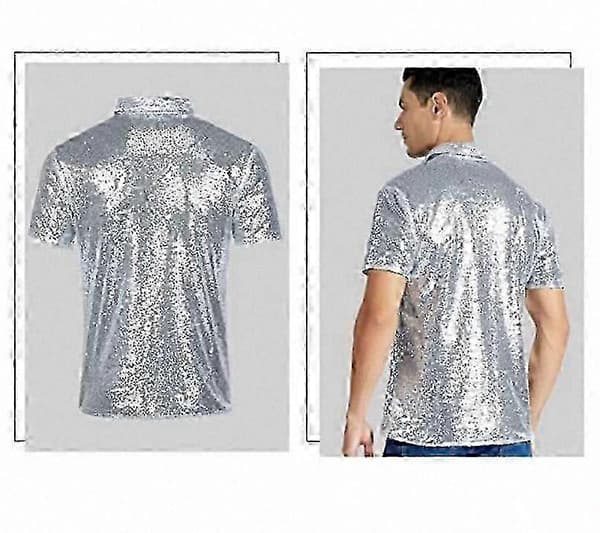 Glitterpaljetti lyhythihainen T-paita miehille Silver 3XL