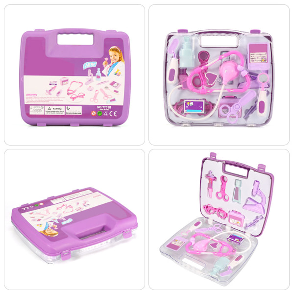 Barn Leksak Rollspel Läkare Kit Utrustning Sjuksköterskeväska Leksak Present Rosa/Lila