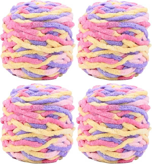 【03】Stickgarn 4 x 100g Flerfärgad Stickgarn för Virkning, Mjuk Tjock Garn, Gradient