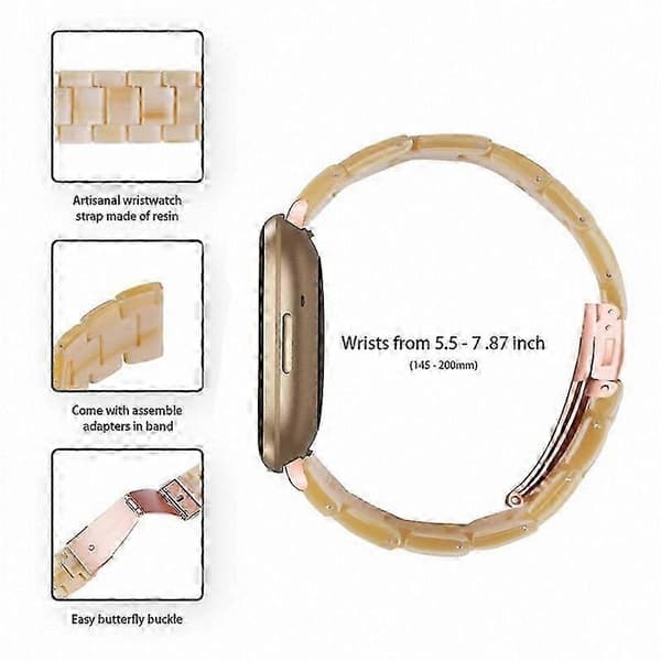 20 mm harpiksrem med spænde i rustfrit stål til Fitbit Versa 4/Sense 2 udskiftningsurrem Ivory White
