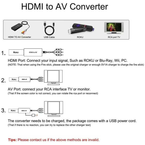 HDMI til AV 3xRCA CVBS komposit videoadapter, HDMI til AV-switcher, HDTV til AV