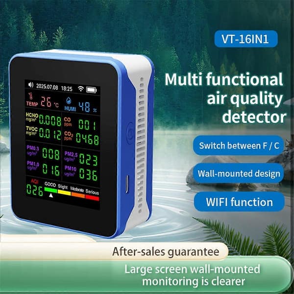【03】Tuya WiFi 16 i 1 Luftkvalitetsmåler PM2.5 HCHO TVOC CO2 A