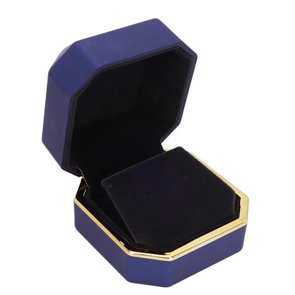 Ring Presentask Elegant Skyddande Liten Smyckesförvaring Displayfodral med Lampa för Frieri Bröllop Blå