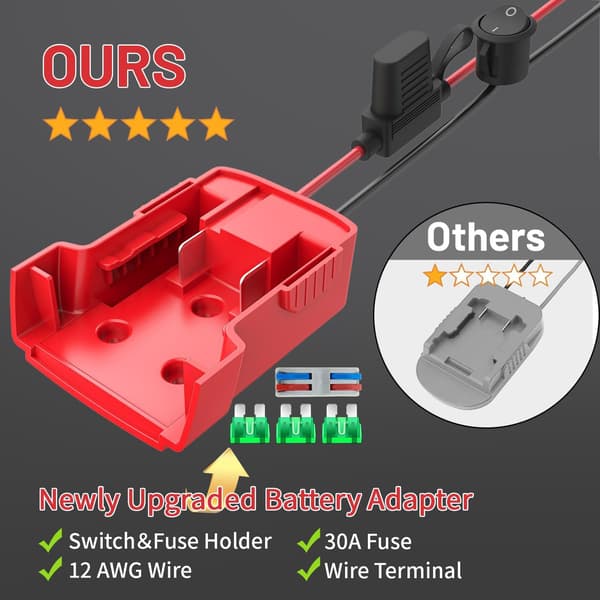 【03】2-pack Power Wheel-adapter för Milwaukee M18-batteriadapter 18V med säkringar och trådterminal Med strömbrytare