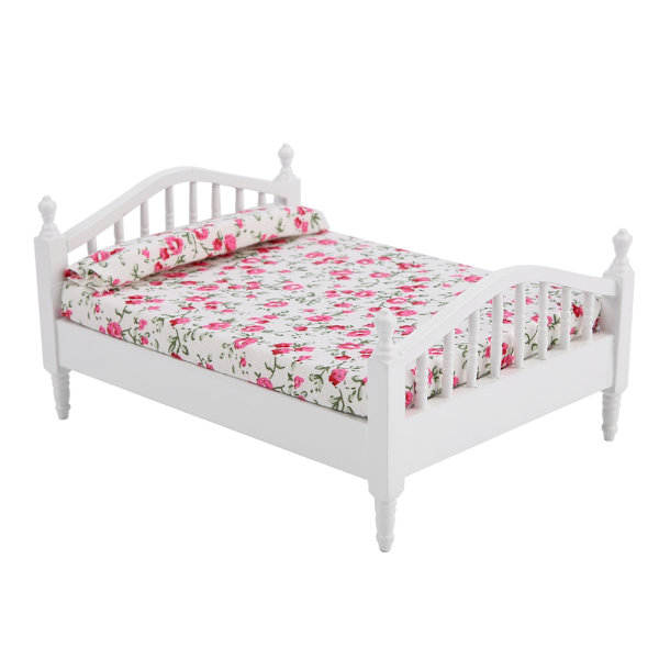 Dockskåpstillbehör Blommönster Mini Möbler Dubbelsäng för 1/12 Skala Docka