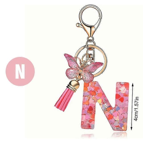 N-stil bokstavsnyckelring söt initial bokstav nyckelring handtag hänge Vaaleanpunainen
