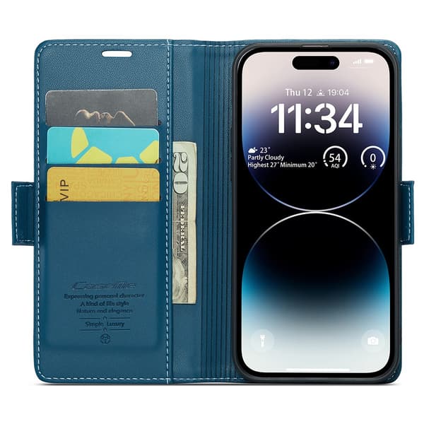 【03】CaseMe Slim Lompakkokotelo RFID-suojaus iPhone 15 Pro Max Sininen