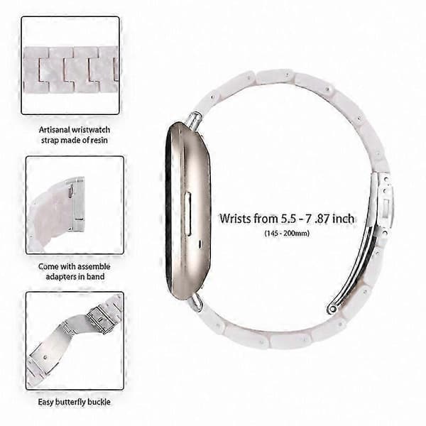 20 mm harpiksrem med spænde i rustfrit stål til Fitbit Versa 4/Sense 2 udskiftningsurrem Pearl White