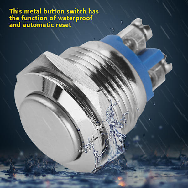 Vattentätt 2-Pin Mini Knapp Switch Set - 5st, 16mm, 250V, Silver