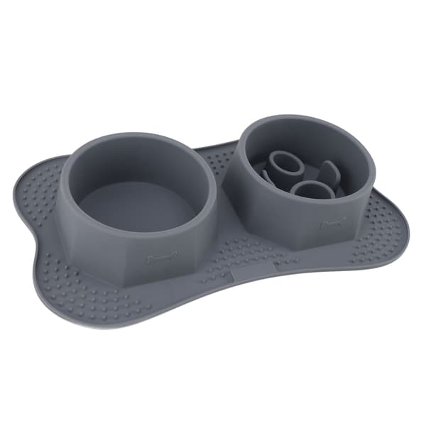 Silikone Dobbelte Kæledyrsskåle Kæledyrsfoder Vandskåle Dobbelte Kæledyrsfoderskåle med Spildsikker Måtte til Hunde Katte S 37,5x20,5cm