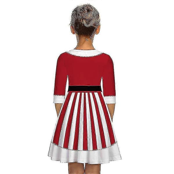 7-12 år Barnflicka Julklänning Vardagsklänning Festklänningar Red Striped 7-8 Years