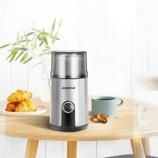 Aigostar 200W 75g Elektrisk Kaffekværn, Rustfrit Stål, Hurtig Kværning til Hjemmebrug
