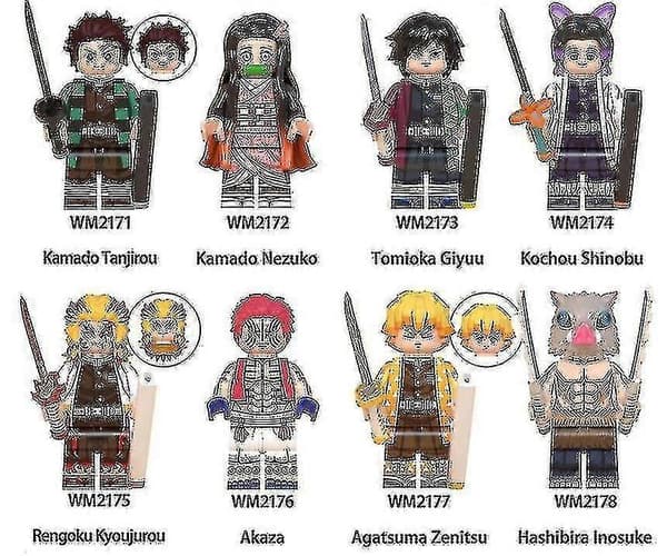 Demon Slayer -hahmorakennuspalikkahahmosetti (8 kappaletta, 3-7 cm)