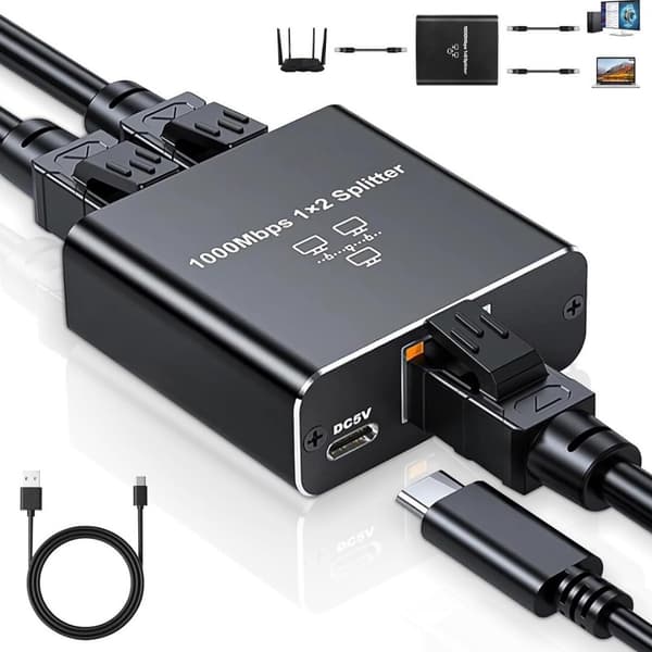 RJ45 Splitter 1 till 2 Ethernet Giga 1000Mbps Nätverk