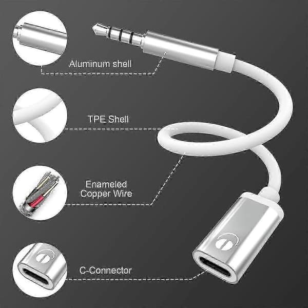 3,5 mm han til Type C hun lydkabel, analog lydstik hovedtelefon lydadapter til MP3-afspiller, bærbar computer, tablets -XN Hopea