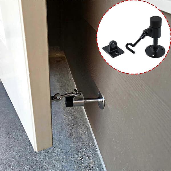 Sort dørstopper i rustfrit stål med krog, 3,5 tommer vægmonteret dørholder med gummikofanger