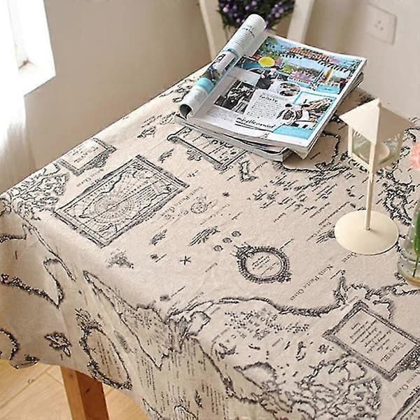 Retro rejsekortmønster bomuldslinnedug, dekorativ slidstærk dug til spisebordsindretning