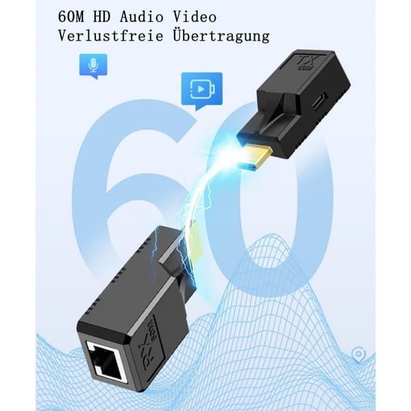 HDMI Extender Adapter, HDMI Repeater til RJ45 Ethernet Netværkskonverter, HDMI til RJ45 Extender, HD netværkskabel extender (HD til RJ45)
