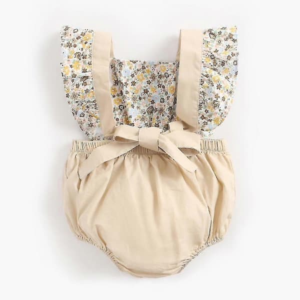 nyfødt pige sele kortærmet blomstret bodysuit (6-12cm)