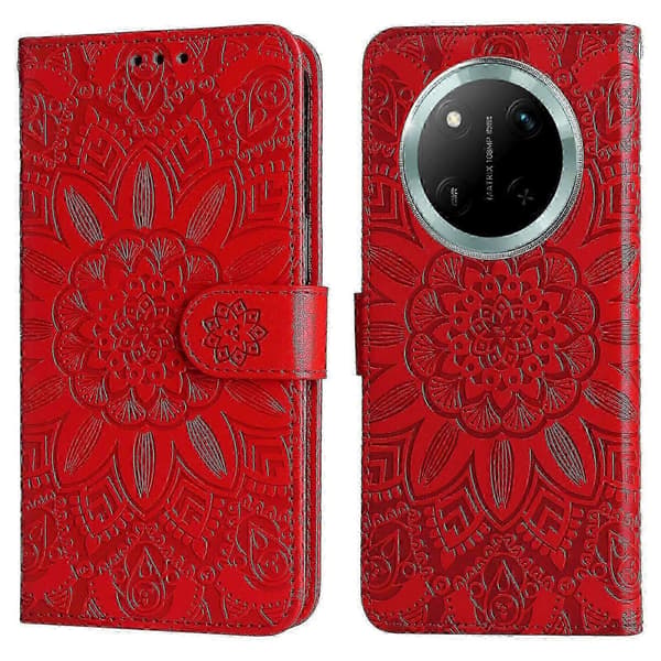 Læderetui til Honor Magic7 Lite 5G/ X9c 5G Solsikke Pung Cover -NBB Red