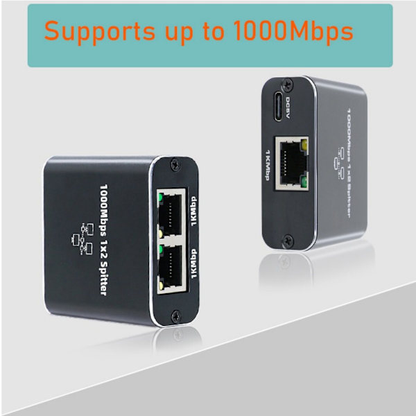 RJ45 Splitter 1 til 2 Ethernet Giga 1000Mbps Netværk