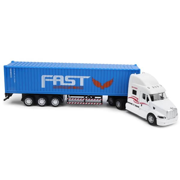 1:48 Container Lastbil Køretøjsmodel Legetøj Træk Tilbage Børn Køretøj Legetøj med Lys Lyd (Hvid Blå)