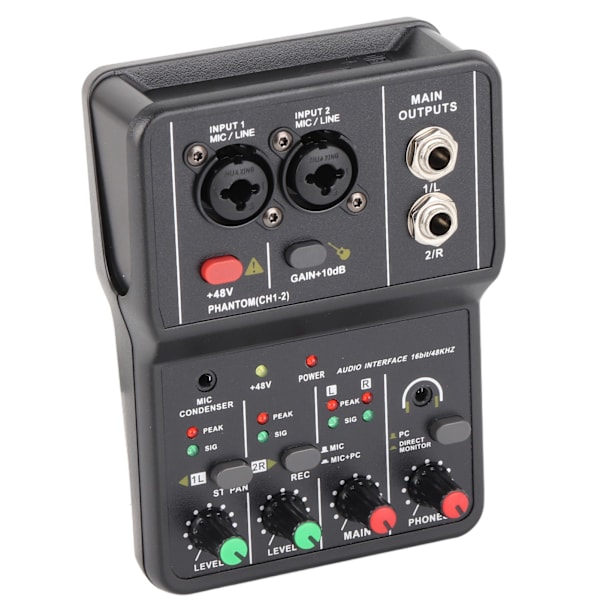 2-kanals lydmixer USB 48V fantomstrøm kompakt lydmixerkonsol til musikoptagelse hjemmekaraoke internetkaraoke