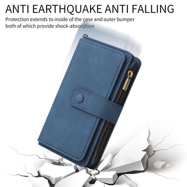 【03】Samsung Galaxy S26 Plus Pung Etui Kunstlæder Med Lynlås 15 Kort - Blå
