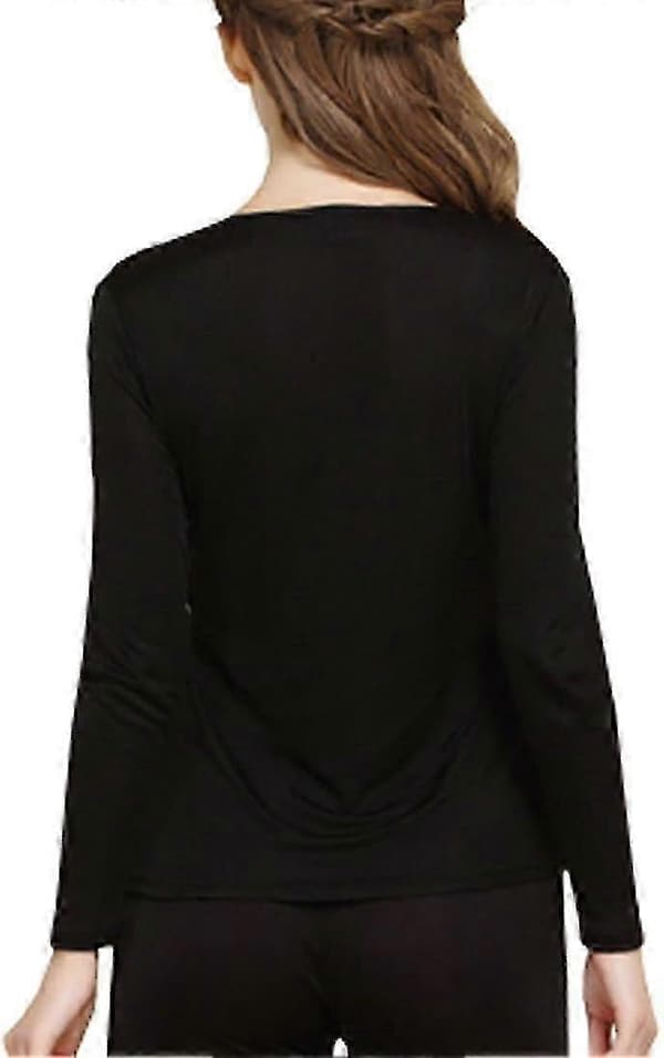 【03】Silkelangeunderbukser til kvinder - Mulberry Silke Termisk Undertøj | Langeunderbukser Sæt Sort Black Large