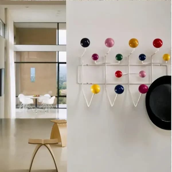 【03】Classic Hang It All Coat Rack, Mid Century Modern Wall Mounted Coat Hooks With Painted Solid Wood Balls In Walnut Color