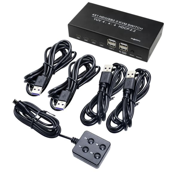 KVM-kytkin 4 tietokonetta 1 HDMI 4K 60Hz ja 4xUSB HDCP 2.2