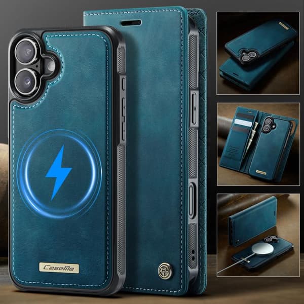 【03】iPhone 17 -nahkakotelo MagSafella ja ID-estolla, irrotettava lompakko Grön