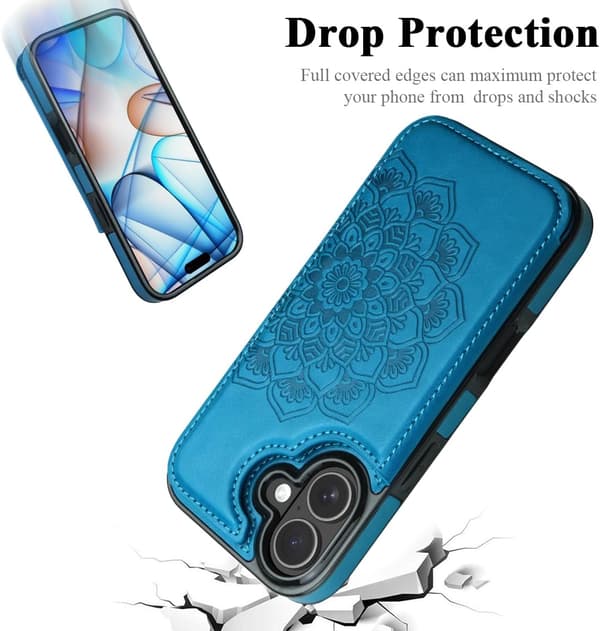 【03】for iPhone 17 Pro Max Case with Card Holder, Flower Magnetic Buttons Protective Wallet Case for Women for iPhone 17 Pro Max, Blue blu blue iPhone 17 Pro Max