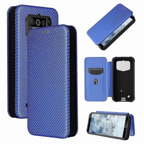 Flipfodral med kolfiberstruktur och kortplats för robusta smartphones Blue