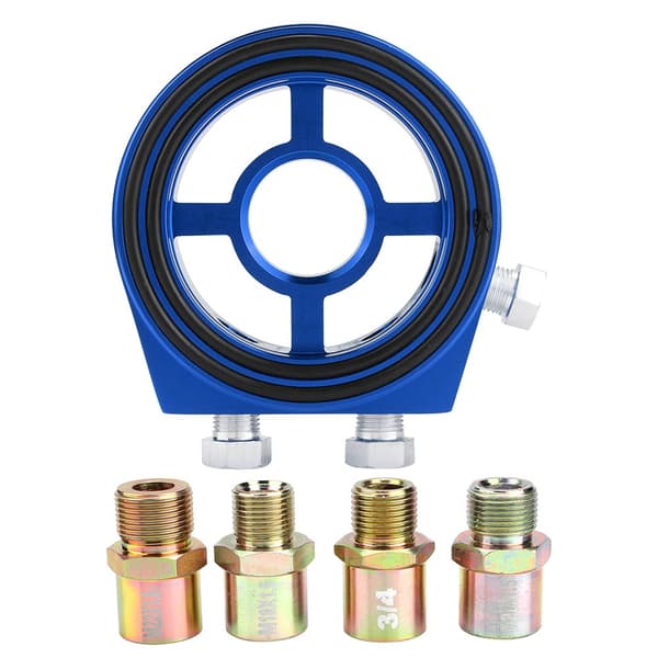 Blå Aluminium Universal Oliefilter Temperaturkøler Måler Sandwichplade Adapter