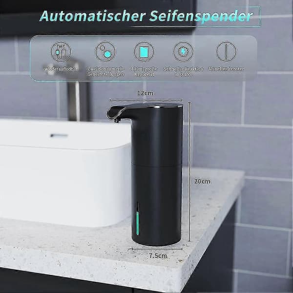 Automatisk sæbedispenser sort, skumsæbedispenser genopladelig berøringsfri automatisk sæbedispenser